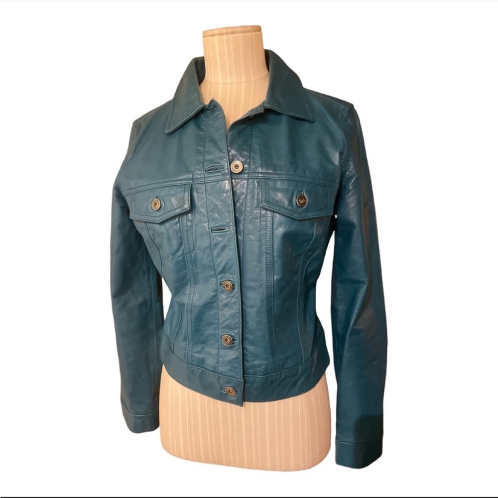 Gap Trucker Blue Leather Jacket XS